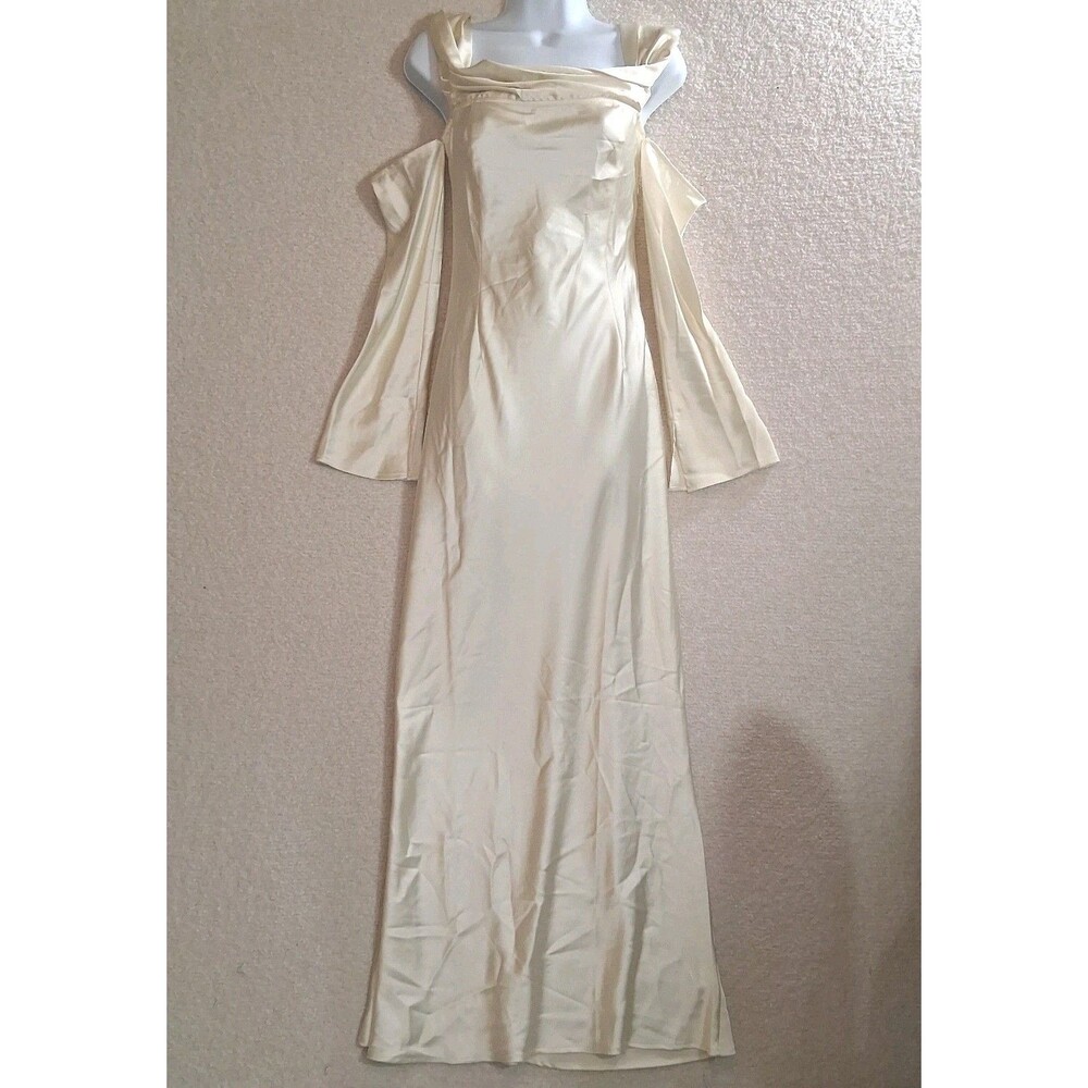 Satin Maxi Off Shoulder Formal Dress Sz S Princess Glam Ethereal Regency Romanti